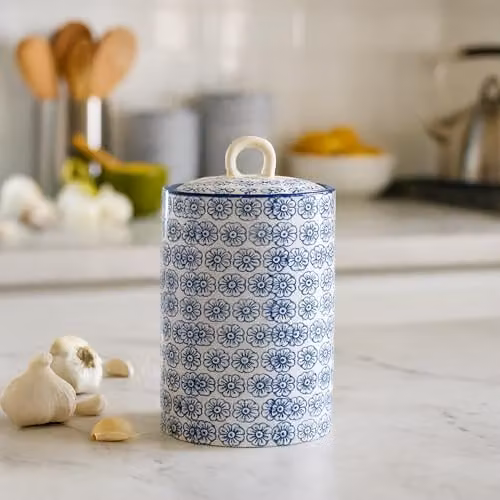 Nicola Spring Floral Patterned Ceramic Kitchen Canisters, Pack of 3, Blue, 1 l – 4
