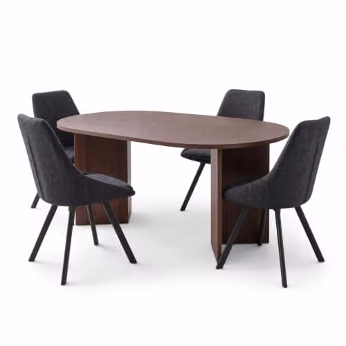 FWStyle 5 Piece Modern Dining Set with Walnut Table and 4 Black Swivel Chairs in Brown, W: 180 cm, D: 90 cm, H: 75 cm – 2