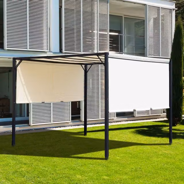 Outsunny Metal Garden Gazebo Party Canopy Tent, Cream White and Black, W: 300 cm x D: 300 cm x H: 300 cm