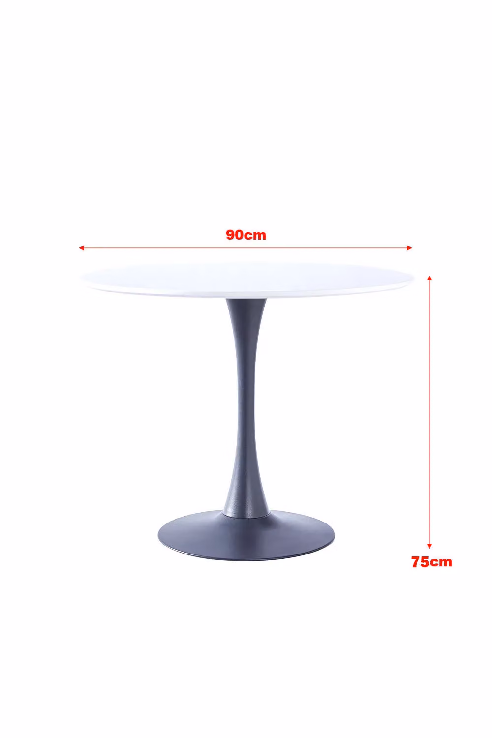 Living and Home Round Dining Table with White MDF Top and Black Metal Base – 3