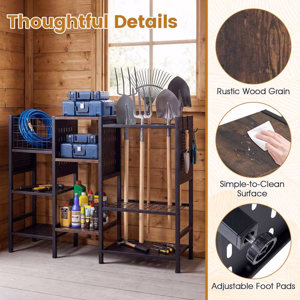 Costway 3-Tier Garden Tool Organizer with Shelves and Yard Storage Rack in Black – 7
