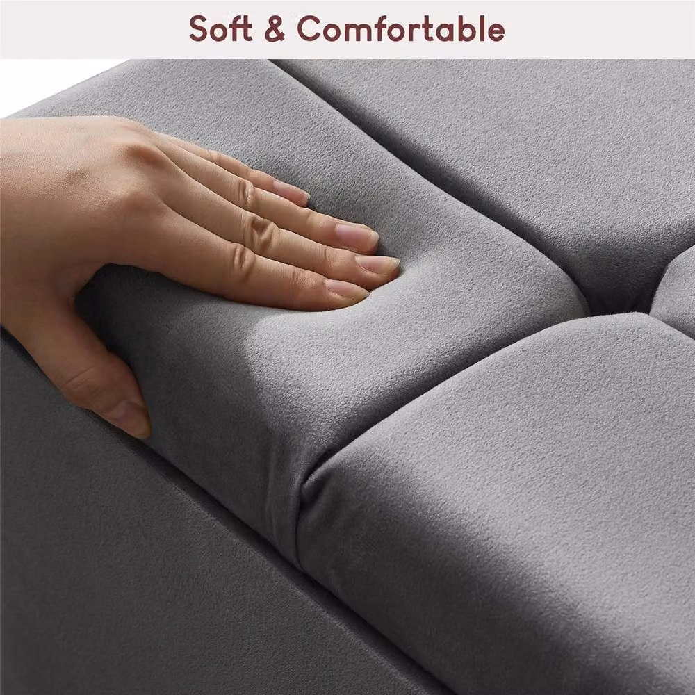 ERGOVEXA Grey Velvet Storage Ottoman Seat Stool and Toy Box Chest – 4