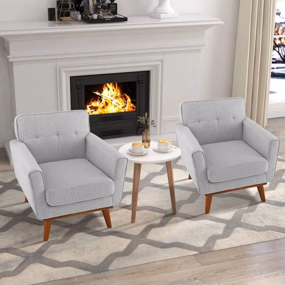 KORVIXA Grey Linen Fabric Tub Armchair with Solid Rubberwood Frame, W/D/H: 100 x 100 x 100 cm – 3