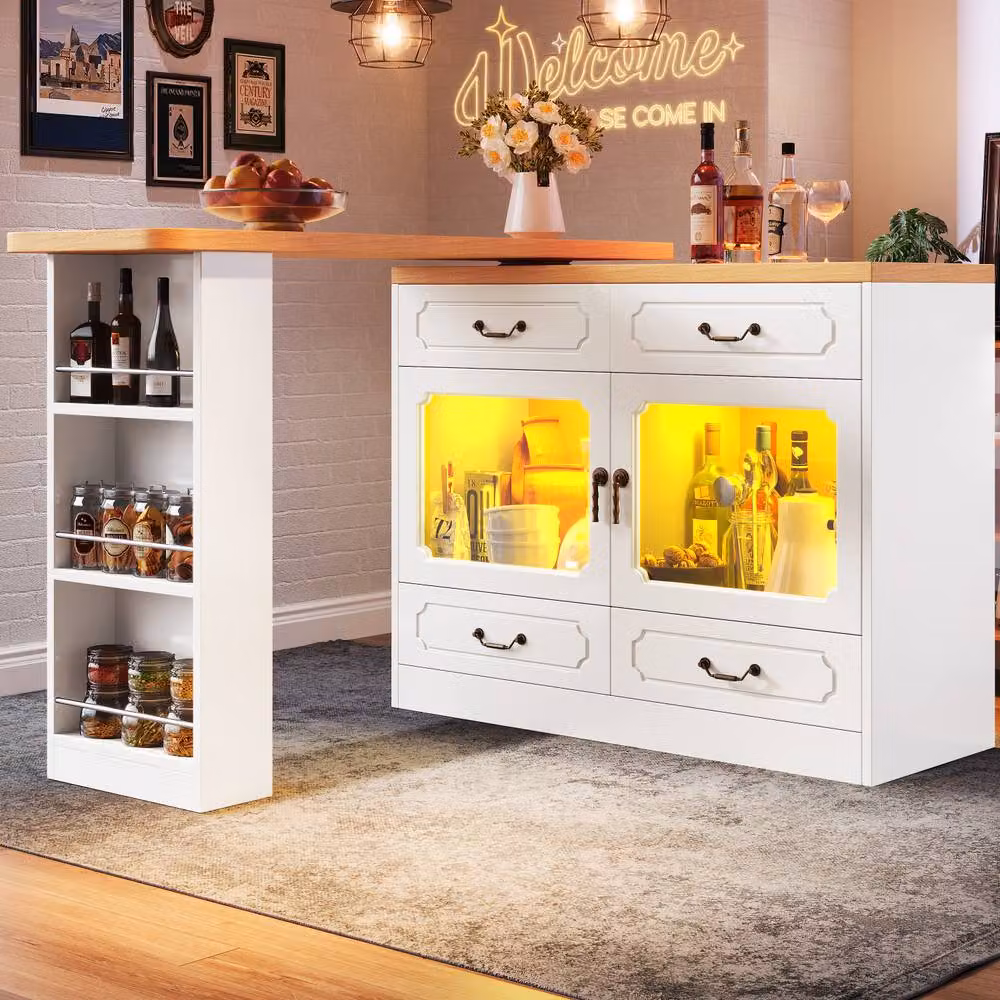 Matteo White Rotating Kitchen Island Bar Table with Smart LED and Storage – 3