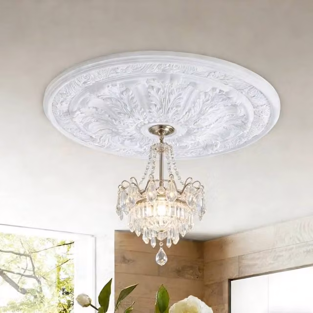 NESTLUNE Large White Polystyrene DIY Floral Ceiling Rose Centre Medallion, W: 100 cm, D: 60 cm
