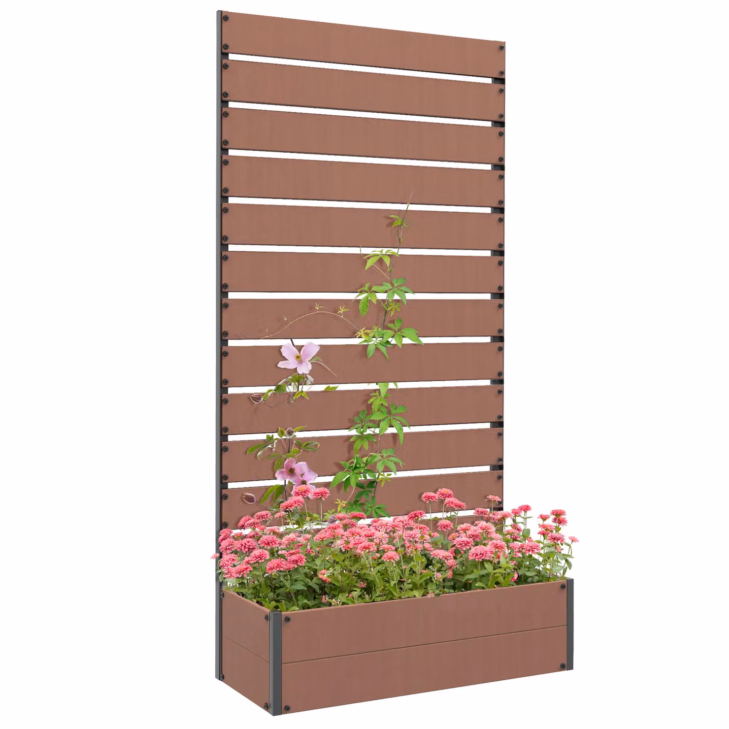 OUTSUNNY Raised Garden Bed with Trellis Standing Patio Planter Box in Brown – 2