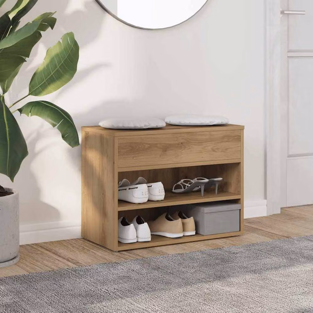 Berkfield Home Artisan Oak Shoe Bench in Brown, W/D/H: 60 x 30 x 45 cm – 2