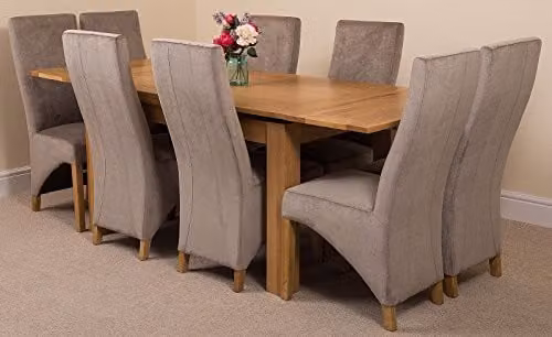Thats Furniture Richmond Oak Extending Dining Table and 8 Lola Grey Fabric Upholstered Chairs Set