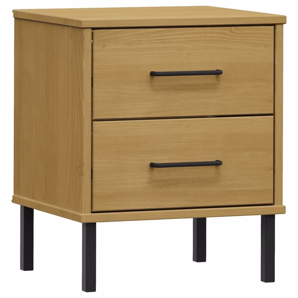 Berkfield Home Oslo Bedside Cabinet in Brown Solid Pine Wood with Metal Legs – 2