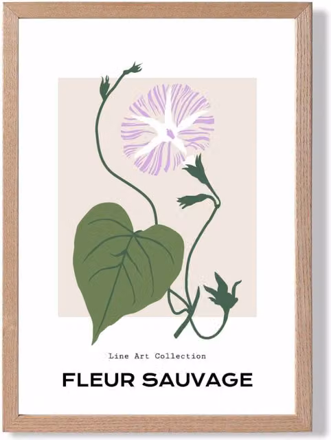 ARTZE Purple Glory Plant Flower Market Minimalist Framed Print, Oak Frame, A4 (21.0 x 29.7 cm)