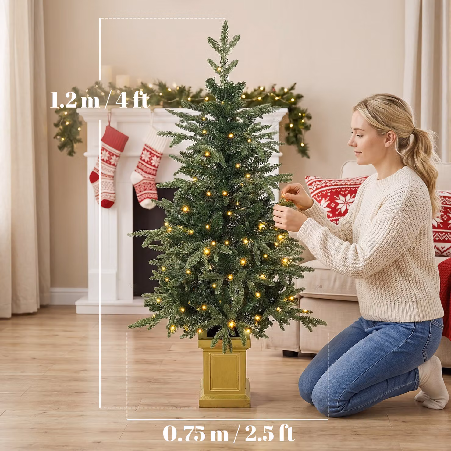 HOMCOM Set of 2 Green 4ft Artificial Aspen Fir Christmas Trees with Multicolour LED Lights and Remote Control – 3