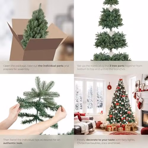 tectake Prancer Artificial Christmas Tree in Green, Height: 210 cm – 4