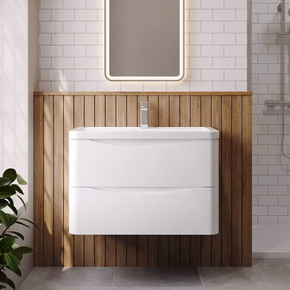 Balterley Dunwood 2 Drawer Wall Hung Vanity Basin Unit, Satin White, Width: 80 cm – 2