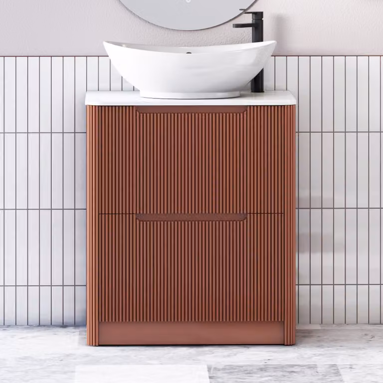 Royal Bathrooms Avenza Terracotta Clay Freestanding Floor Standing Vanity Unit with 2 Drawers and Plain White Worktop