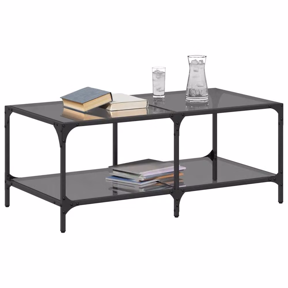 Berkfield Home Modern Rectangular Coffee Table with Black Glossy Glass Top and Steel Frame, W: 98.5 cm, D: 50 cm, H: 40 cm – 3