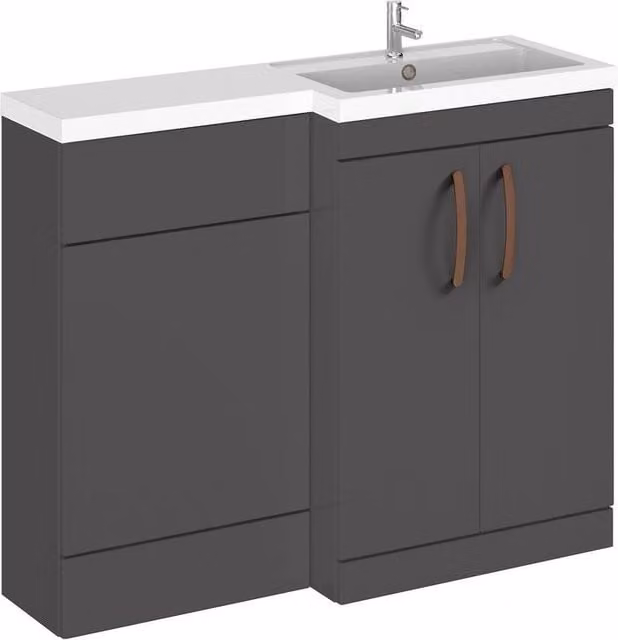 Balterley Gloss Grey Right-Hand Vanity and WC Unit Combination, W: 110 cm, H: 84 cm – 1