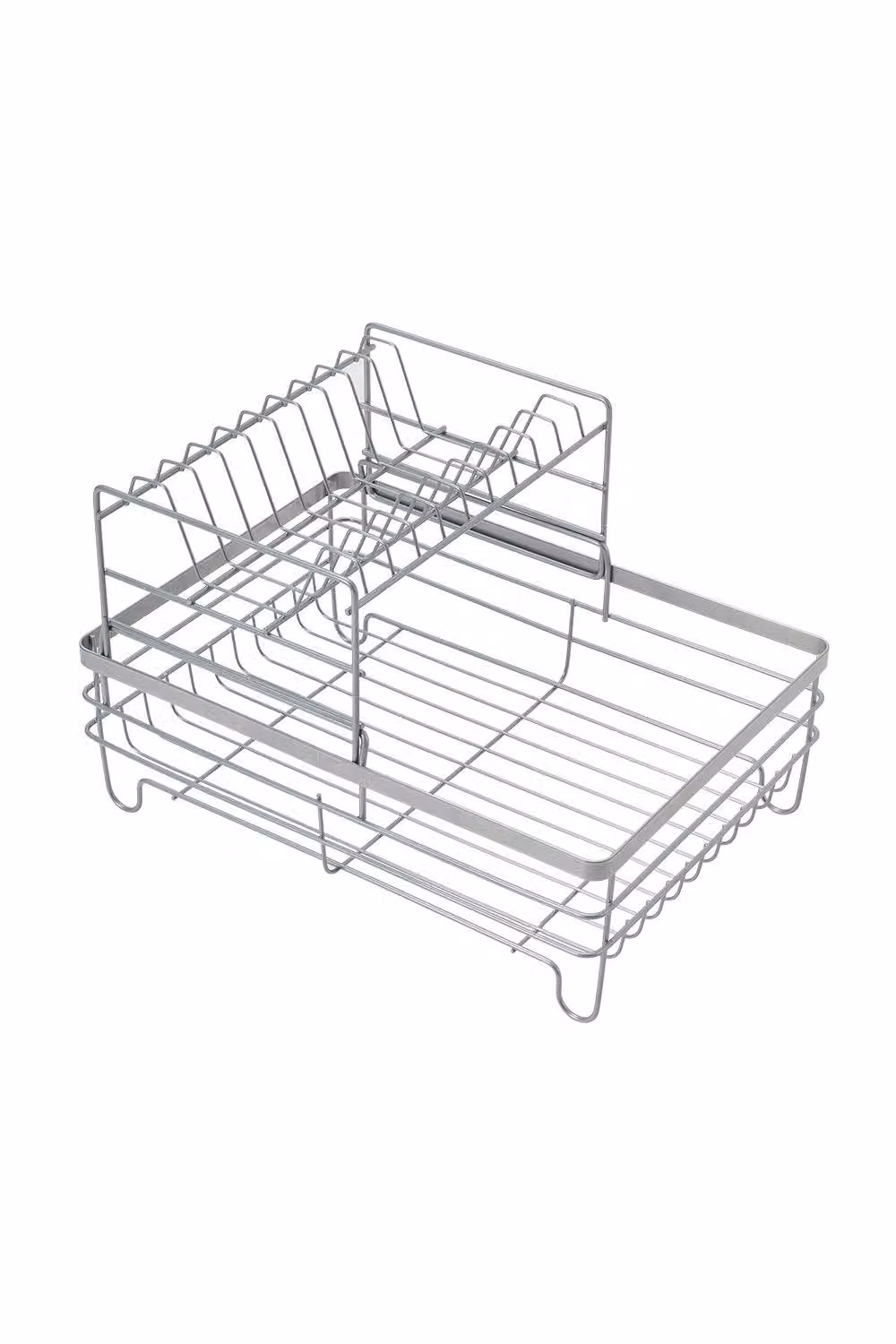 Garden Sanctuary 2 Tier Metal Dish Drainer Rack with Cutlery Holder and Drip Tray in Silver – 3