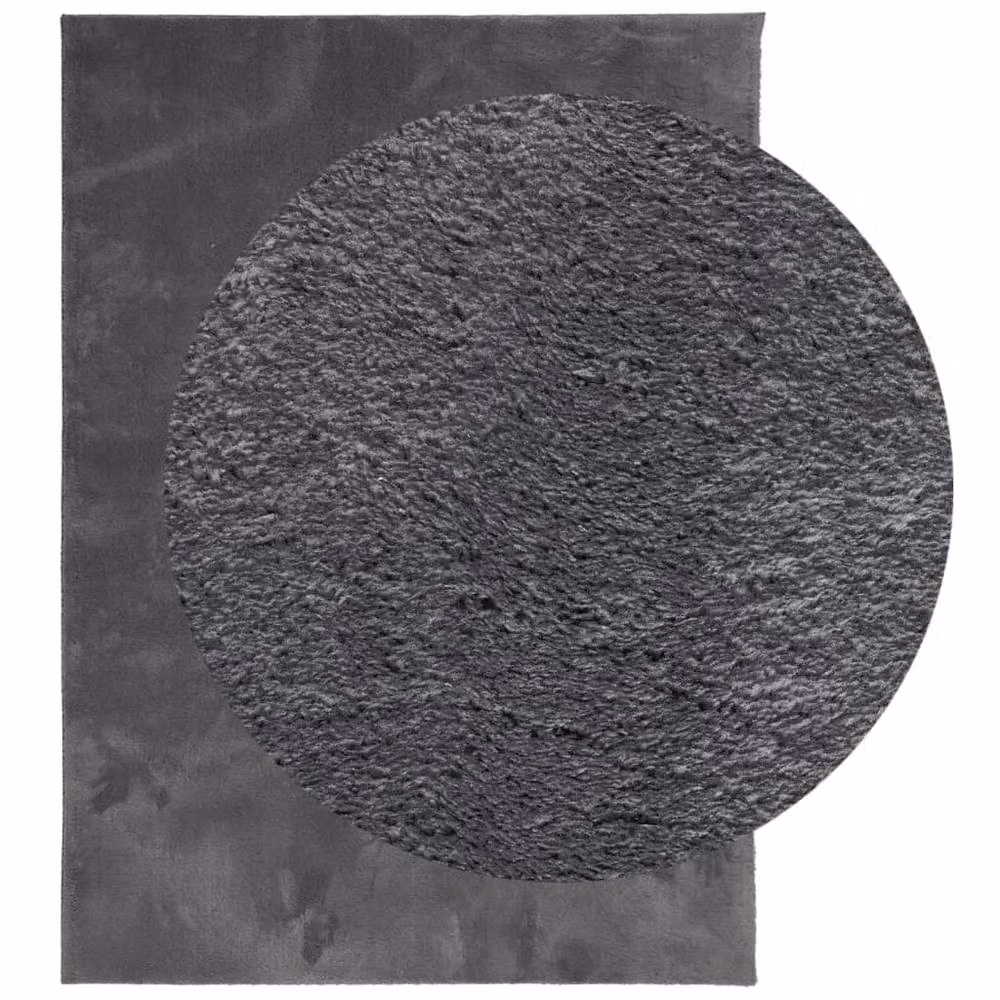 Berkfield Home Round Short Pile Soft and Washable Anthracite Rug, Diameter: 100 cm