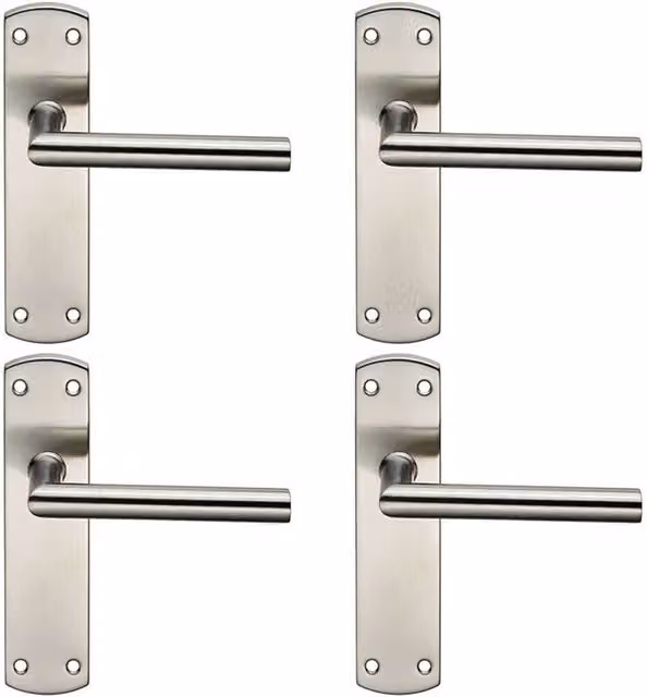 Loops 4x Mitred Lever Door Handle on Latch Backplate, Satin Brushed Stainless Steel, Silver, W/D/H: 172 x 44 mm