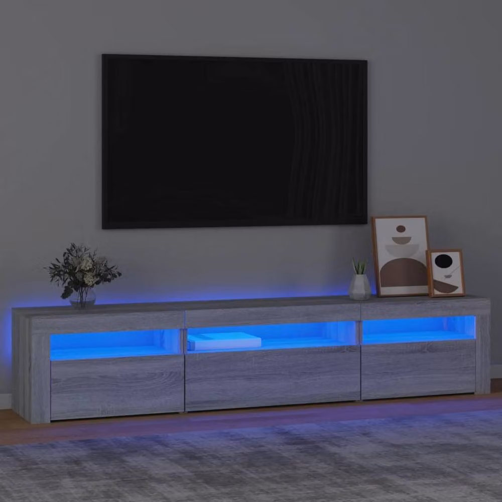 Berkfield Home Modern TV Cabinet with LED Lights in Grey Sonoma, W: 195 cm, D: 40 cm, H: 40 cm – 2