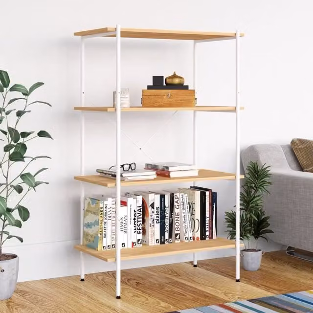 Berkfield Home 4-Tier Shelving Unit in White and Oak, W/D/H: 80 x 40 x 130 cm