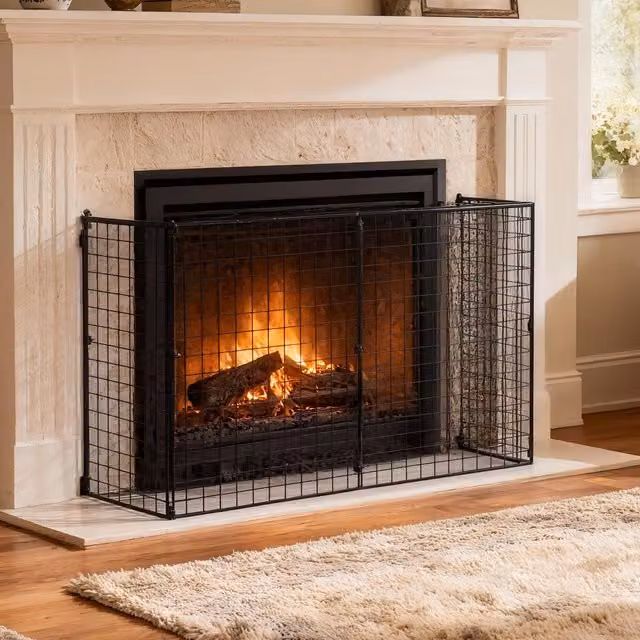 HOMCOM Extendable Safety Fireguard Screen, Black, H 81.5 x W 68.0 x D 44.0 cm