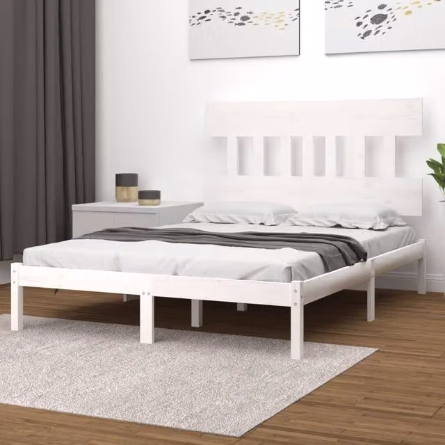 Berkfield Home White Solid Pine Wood Bed Frame W/D/H: 200 x 200 x 31 cm