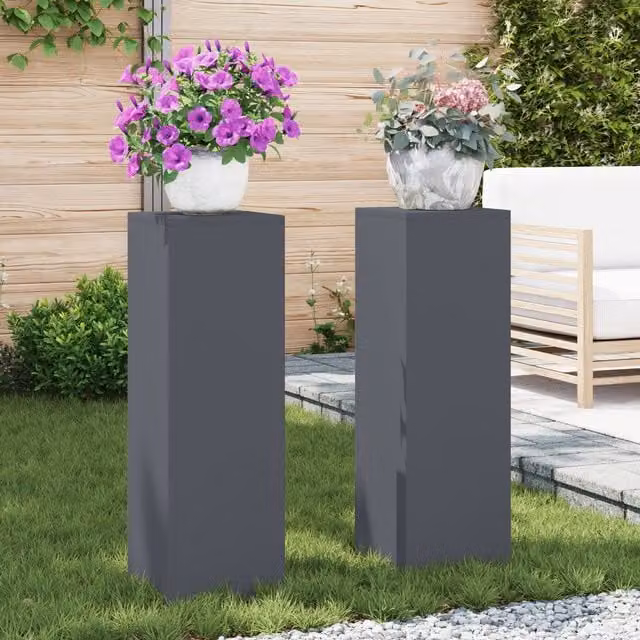 Berkfield Home Outdoor Steel Plant Stand Tub Set in Anthracite, 2 Pieces, W/D/H: 24 x 24 x 75 cm – 1