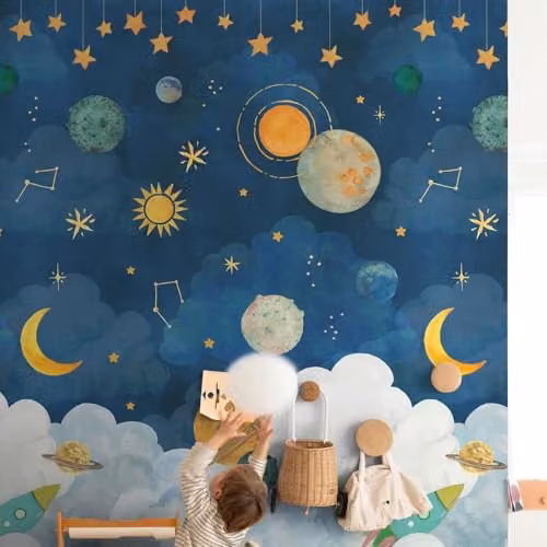 Grandeco Little Dreamers Solar System 3 Drop Mural for Kids Bedroom and Nursery in Navy Blue LD6101 – 2