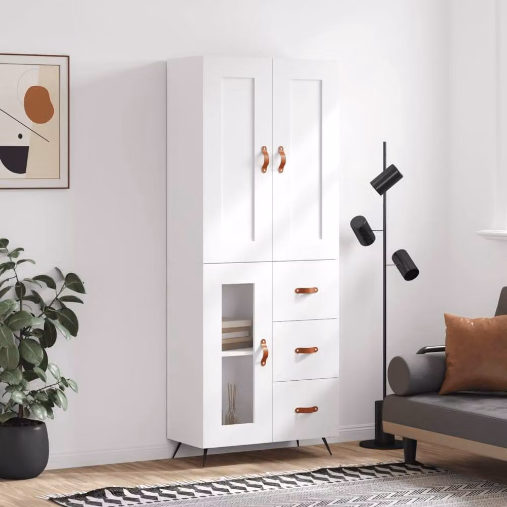 Berkfield Home White Highboard with Glass Doors, W/D/H: 69.5 x 34 x 180 cm – 2