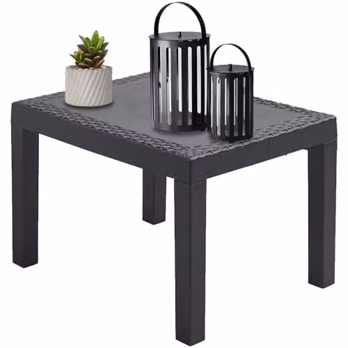 idooka Faux Rattan Small Side Table and Outdoor Coffee Table in Grey Plastic with Wicker Effect, W/D/H: 40.0 x 46.0 x 59.0 cm – 1