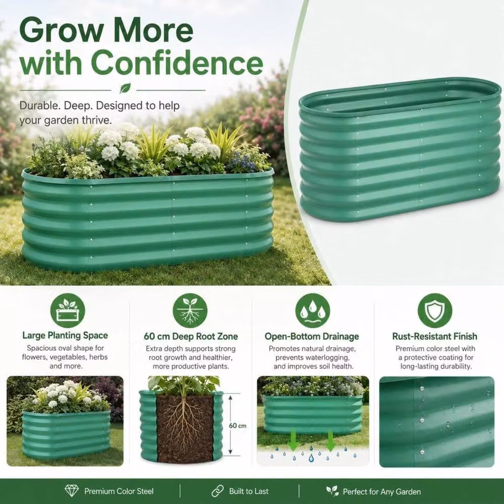 VOGREX Heavy Duty Galvanised Steel Raised Garden Bed Planter in Green, W/D/H: 60 x 60 x 60 cm – 4