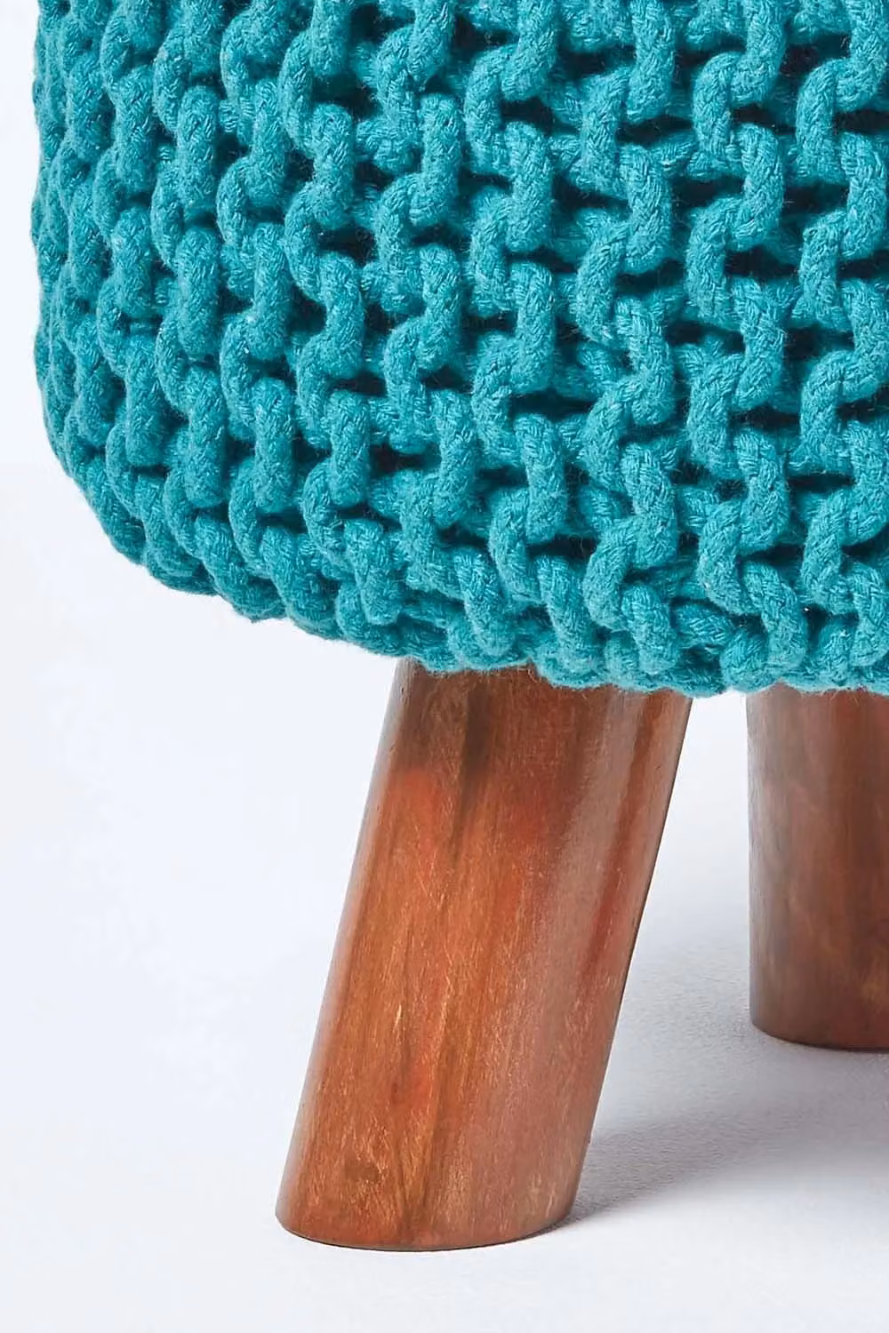 Homescapes Tall Green Cotton Knitted Cylindrical Footstool with Wood Frame – 3