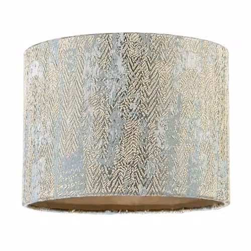 Happy Homewares Gold and Silver Textured Herringbone and Chevron Jacquard Fabric Cylinder Lampshade, H 25 cm x W 18 cm