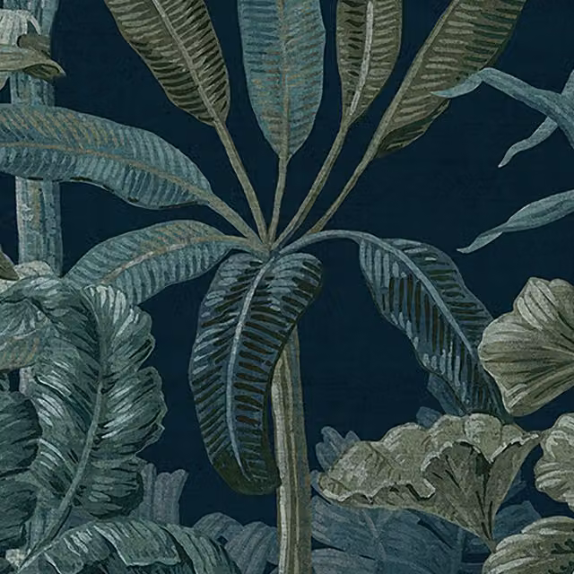 Grandeco Botanical Palm Leaves 3 Lane Repeatable Wallpaper Mural in Blue and Green