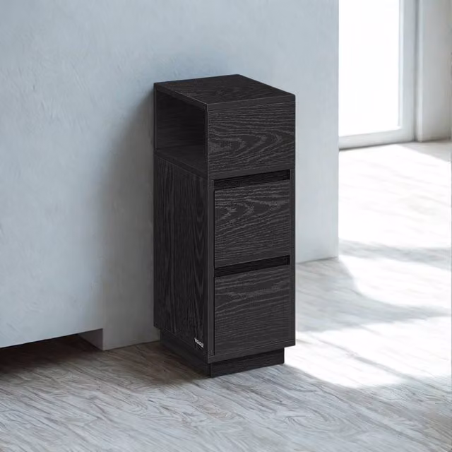 Pirlo Plush Black Square Bedside Nightstand with 2 Drawers and Shelf – 1