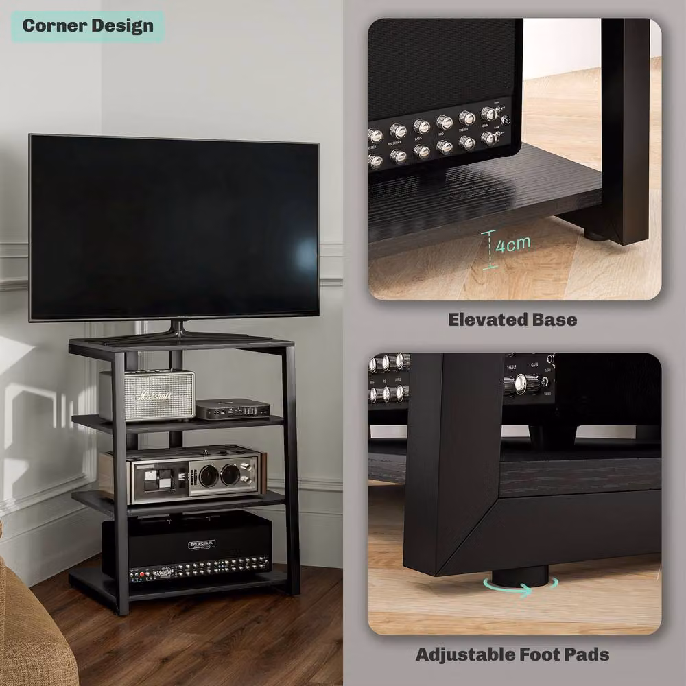 STILVORA 4 Tier HiFi Rack with Adjustable Shelves in Black Metal – 9