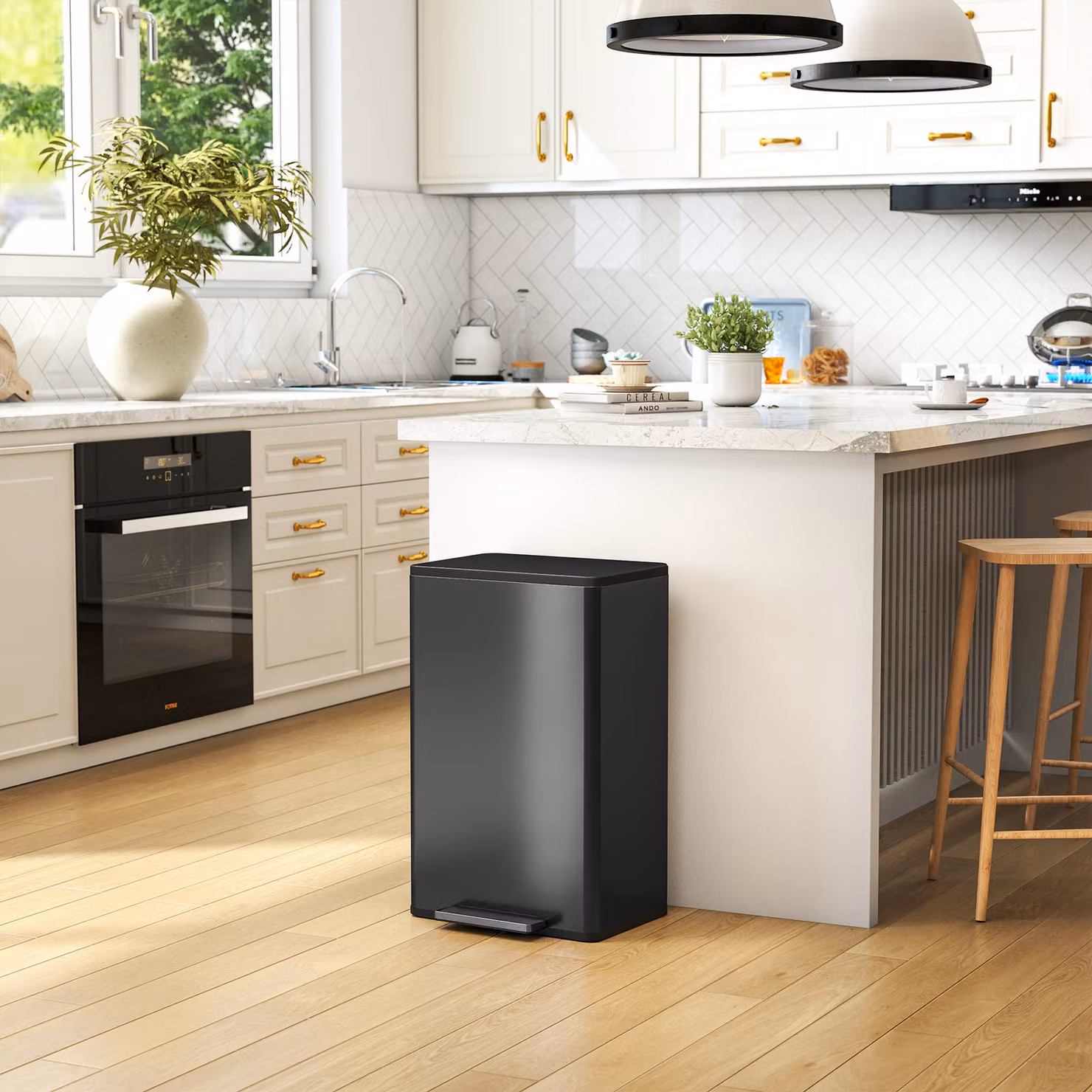 HOMCOM 45L Black Stainless Steel Kitchen Pedal Bin with Soft-Close Lid, Removable Inner Bucket and Odour Filter – 9