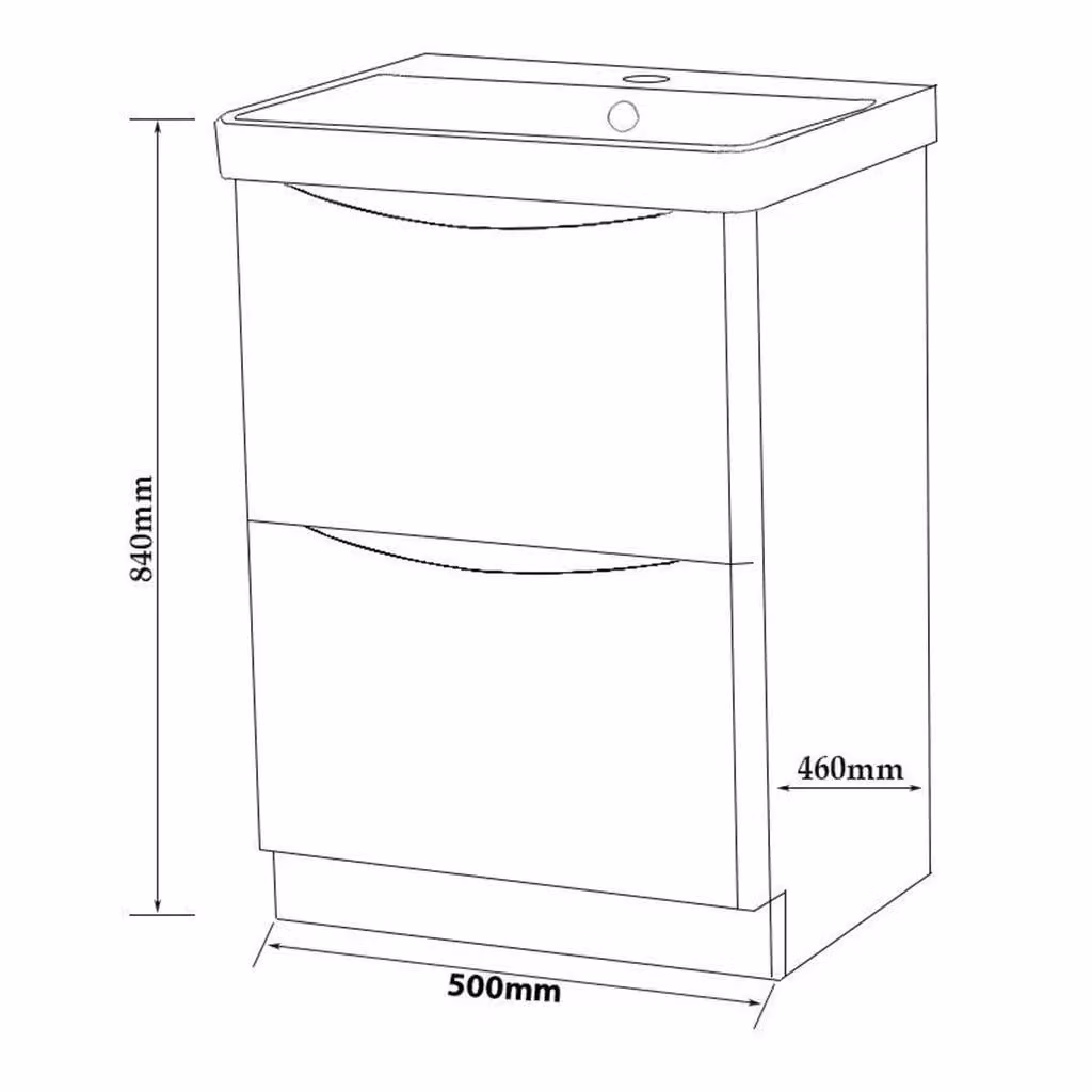 Clifton Matt Graphite Floor Standing 2-Drawer Bathroom Unit with Ceramic Basin, Width: 500 mm, Height: 84 cm, Depth: 46 cm – 3