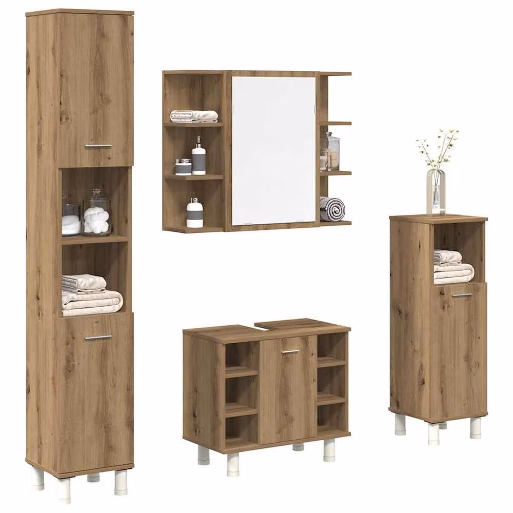 Berkfield Home 4 Piece Modern Bathroom Furniture Set in Artisan Oak Brown with Mirror Cabinet, Wall Cabinet, Tall Cabinet and Vanity Unit – 2