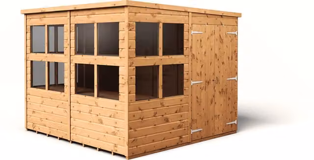 Empire Sheds Empire 8x8 Pent Potting Shed with Double Doors and Windows in Brown