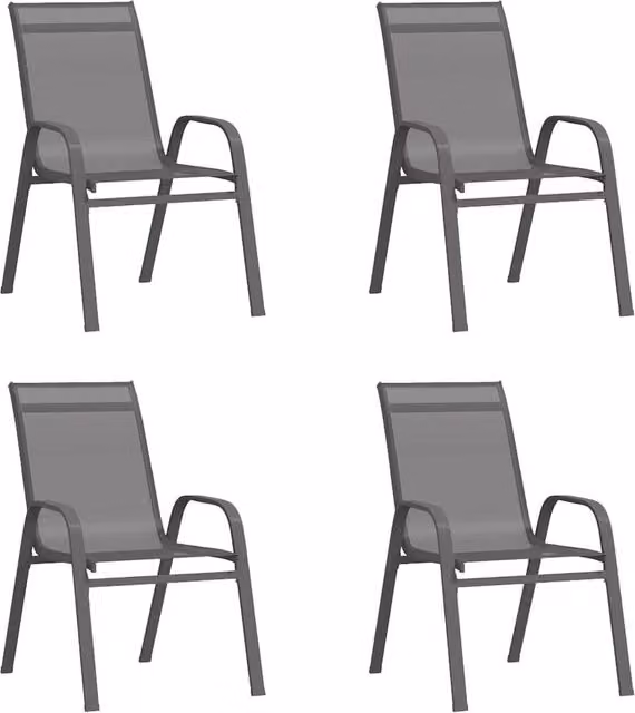 Berkfield Home Stackable Garden Chairs, Set of 4, Grey Textilene Fabric and Powder Coated Steel