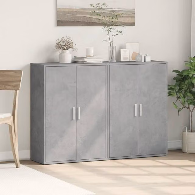 Berkfield Home Set of 2 Modern Sideboards in Concrete Grey, W/D/H: 60 x 31 x 84 cm – 1