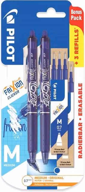 Pilot Frixion Clicker Retractable Blue Gel Pens with Refills, Pack of 4