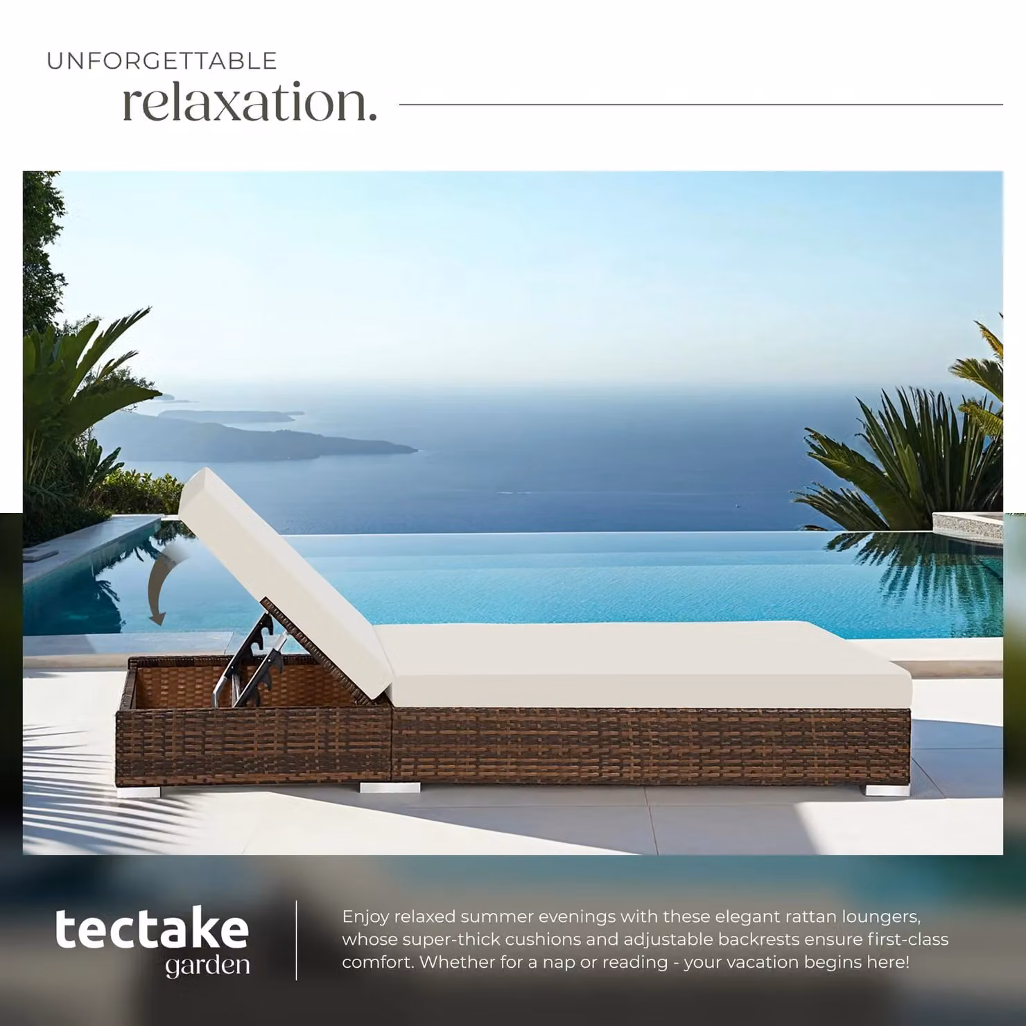 tectake Nautica Set of 2 Brown Polyrattan Lounge Chairs with Adjustable Headrests and Side Trays – 4