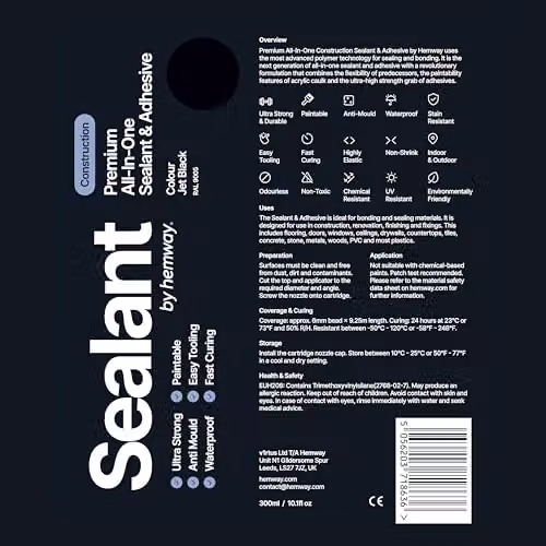 Hemway Hybrid Polymer Sealant and Adhesive in Jet Black, 300 ml – 7
