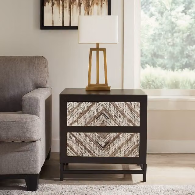 Orsina Industrial 2 Drawer Bedside Table in Black and Brown – 1