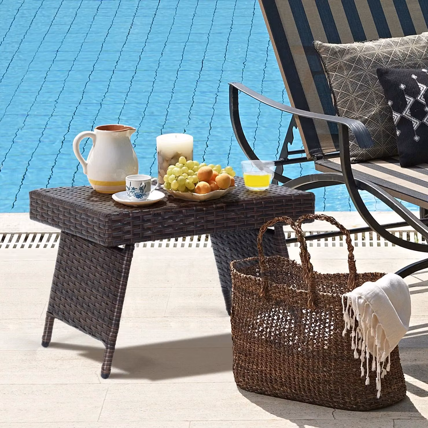 Costway Brown Wicker Folding Outdoor Patio Rattan Coffee Table and Side Table – 4