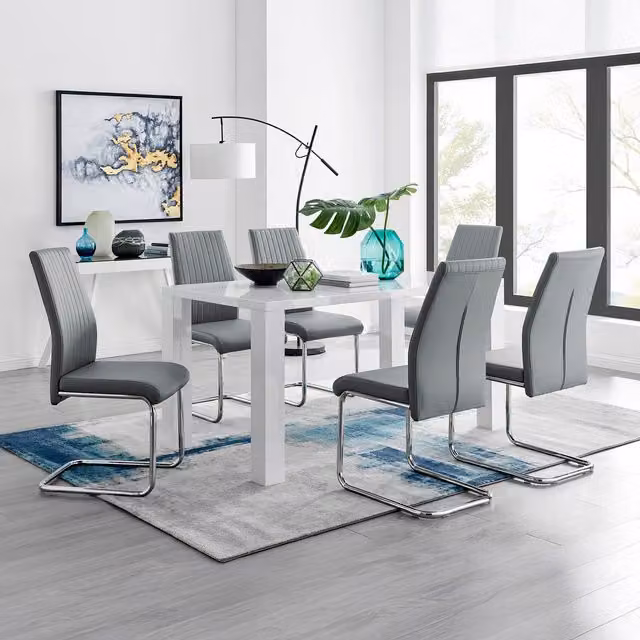 FurnitureboxUK Pivero Rectangular Dining Table and 6 Lorenzo Dining Chairs in Grey and White