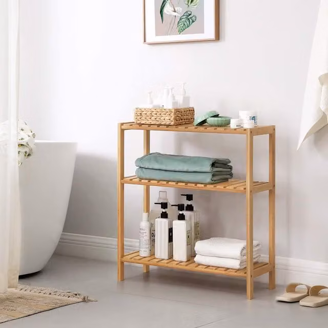 SONGMICS 3 Tier Bamboo Shoe Rack in Natural Brown